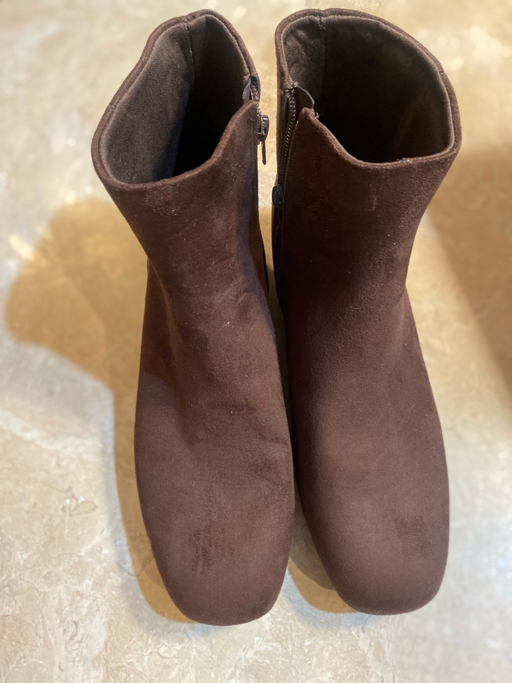 Time and Tru Dark Brown Suede Ankle Booties
